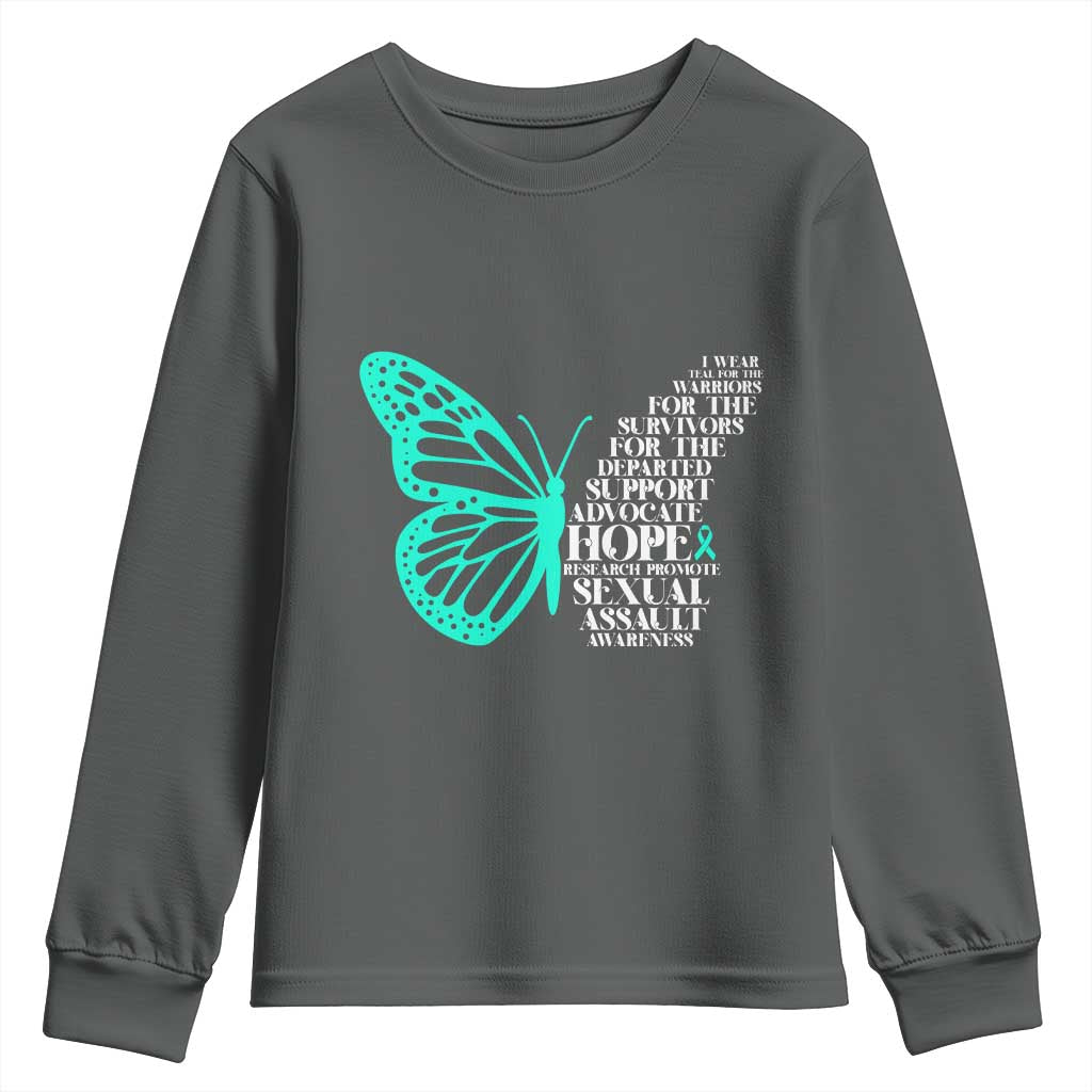 I Wear Teal For Sexual Assault Awareness Youth Sweatshirt TS14 Dark Heather Print Your Wear