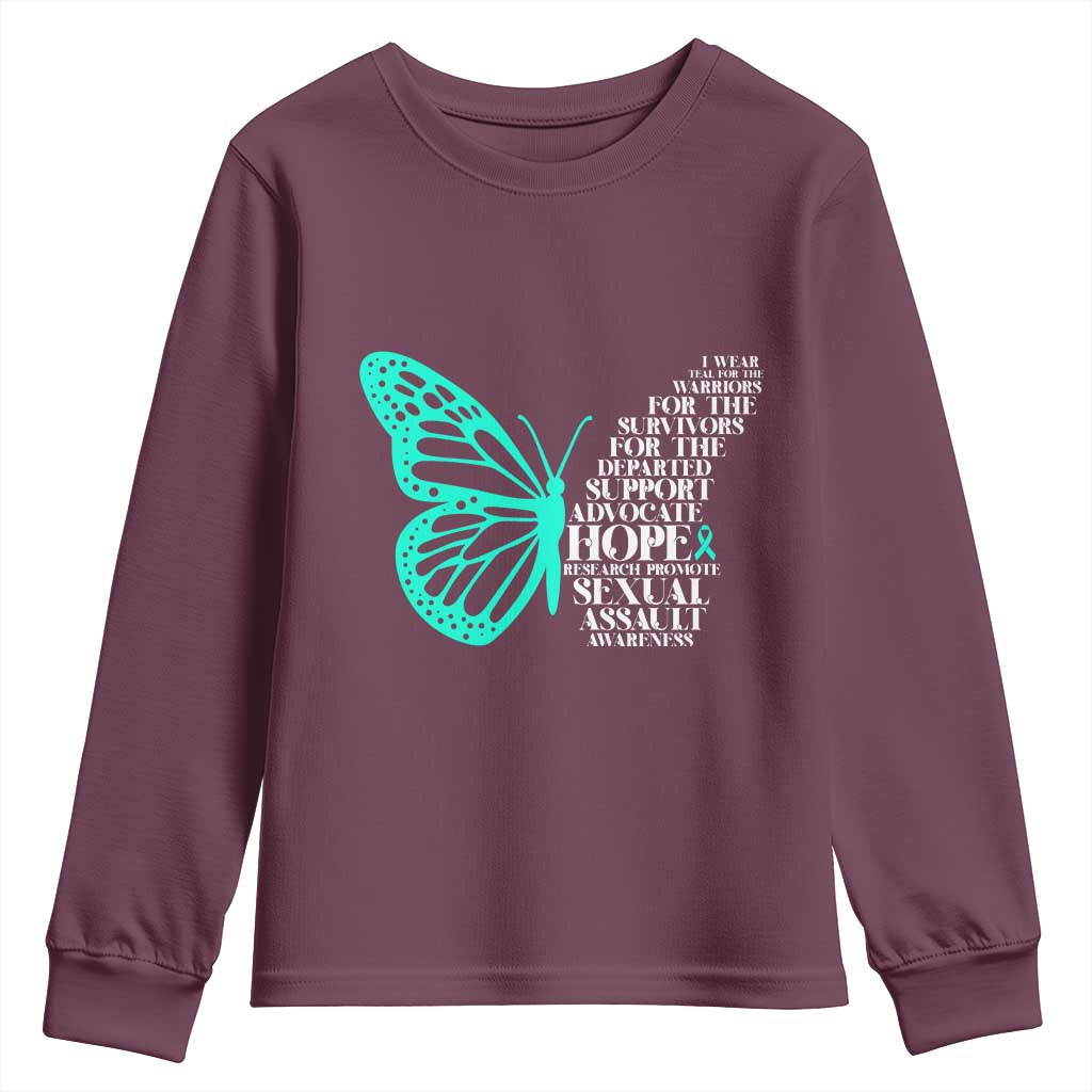 I Wear Teal For Sexual Assault Awareness Youth Sweatshirt TS14 Maroon Print Your Wear