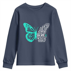 I Wear Teal For Sexual Assault Awareness Youth Sweatshirt TS14 Navy Print Your Wear