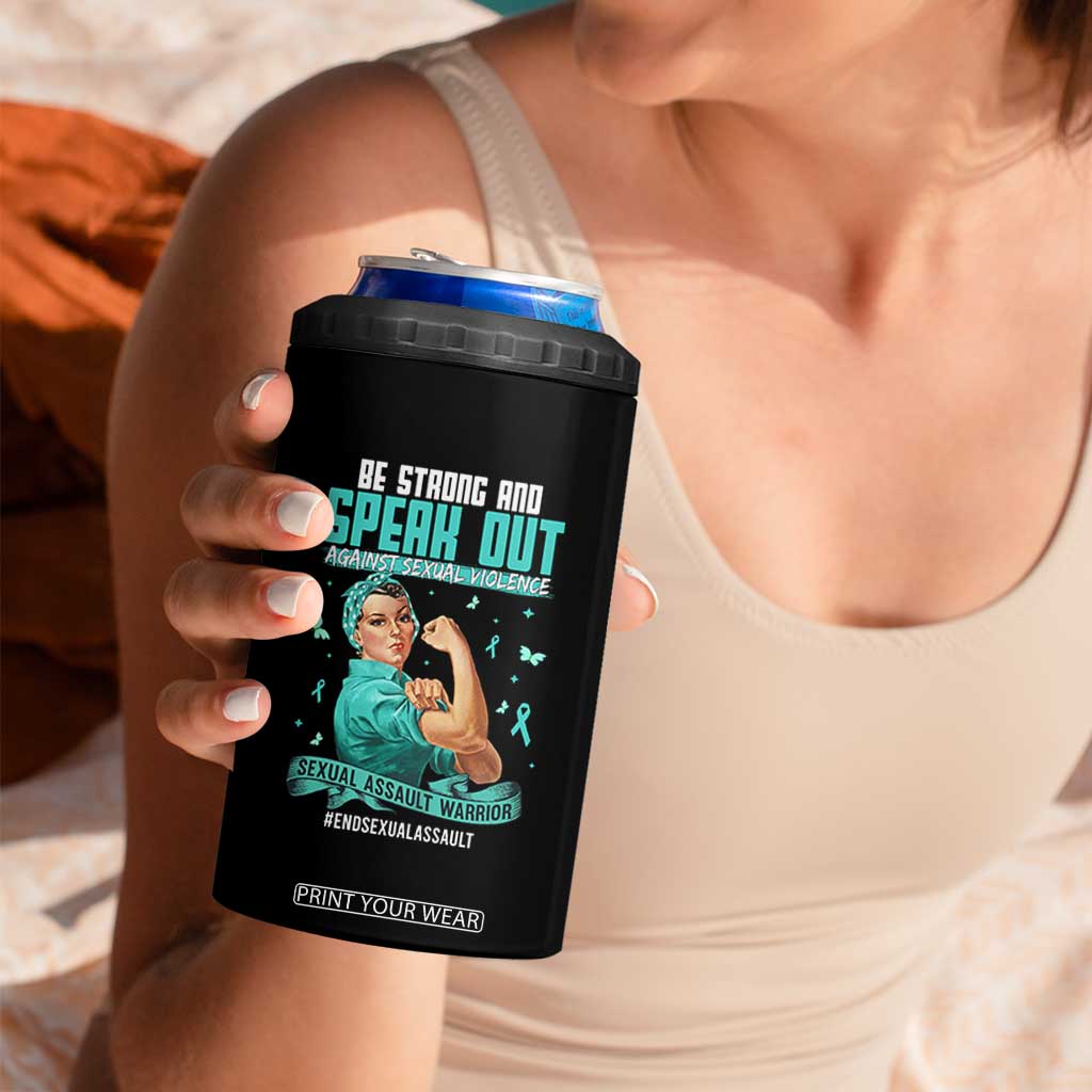 Sexual Assault Awareness 4 in 1 Can Cooler Tumbler Be Strong And Speak Out Against Sexual Violence TS14 Print Your Wear