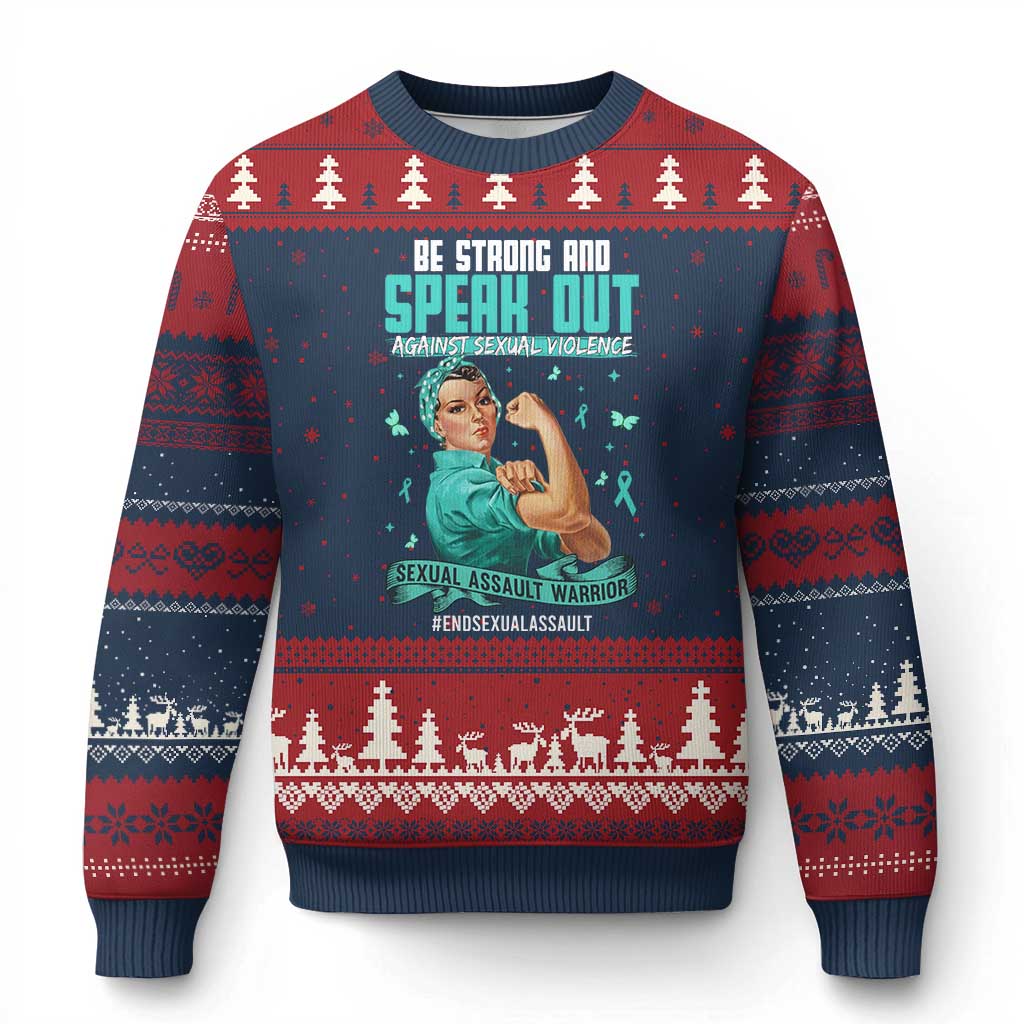Sexual Assault Awareness Ugly Christmas Sweater Be Strong And Speak Out Against Sexual Violence TS14 Navy Red Print Your Wear