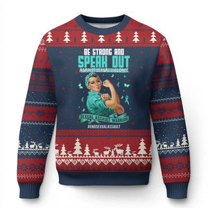 Sexual Assault Awareness Ugly Christmas Sweater Be Strong And Speak Out Against Sexual Violence TS14 Navy Red Print Your Wear