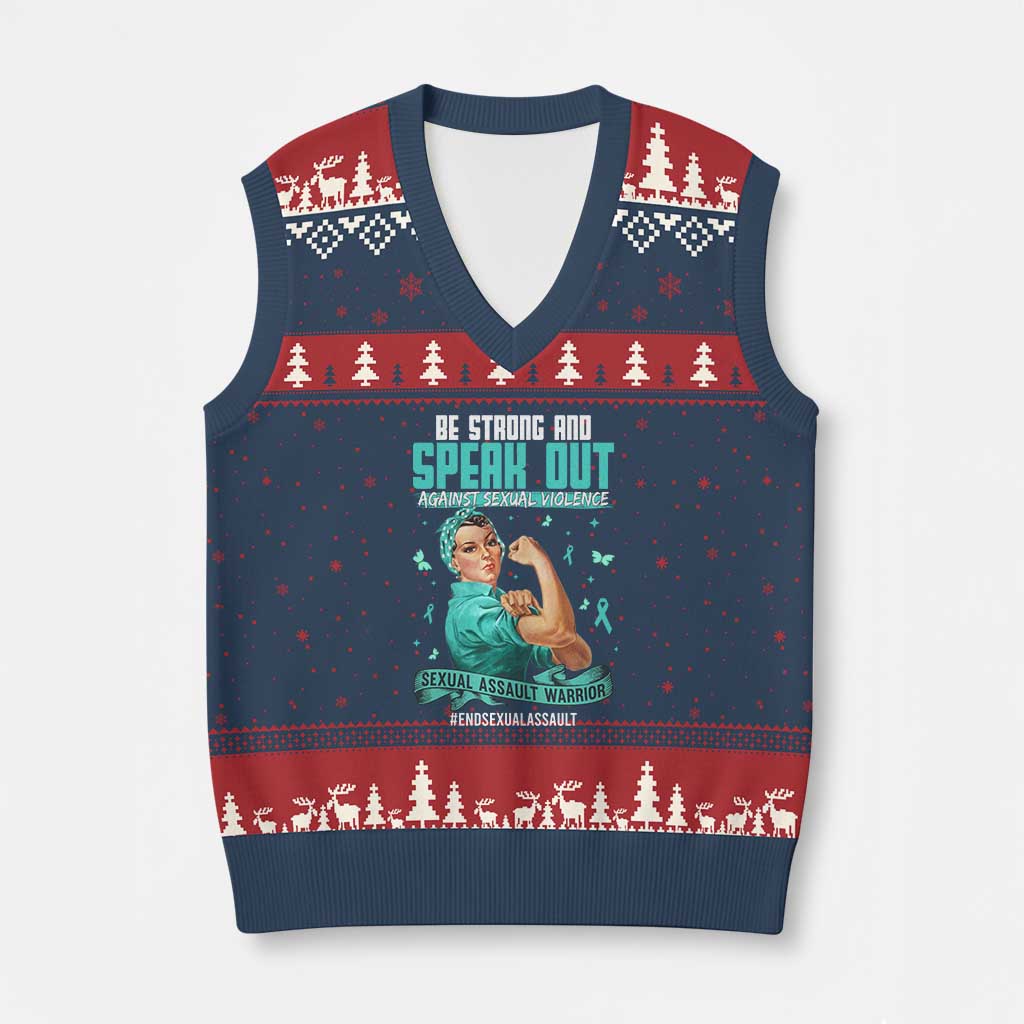 Sexual Assault Awareness V-Neck Knit Sweater Vest Be Strong And Speak Out Against Sexual Violence TS14 Navy Red Print Your Wear