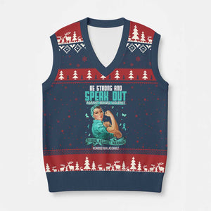 Sexual Assault Awareness V-Neck Knit Sweater Vest Be Strong And Speak Out Against Sexual Violence TS14 Navy Red Print Your Wear