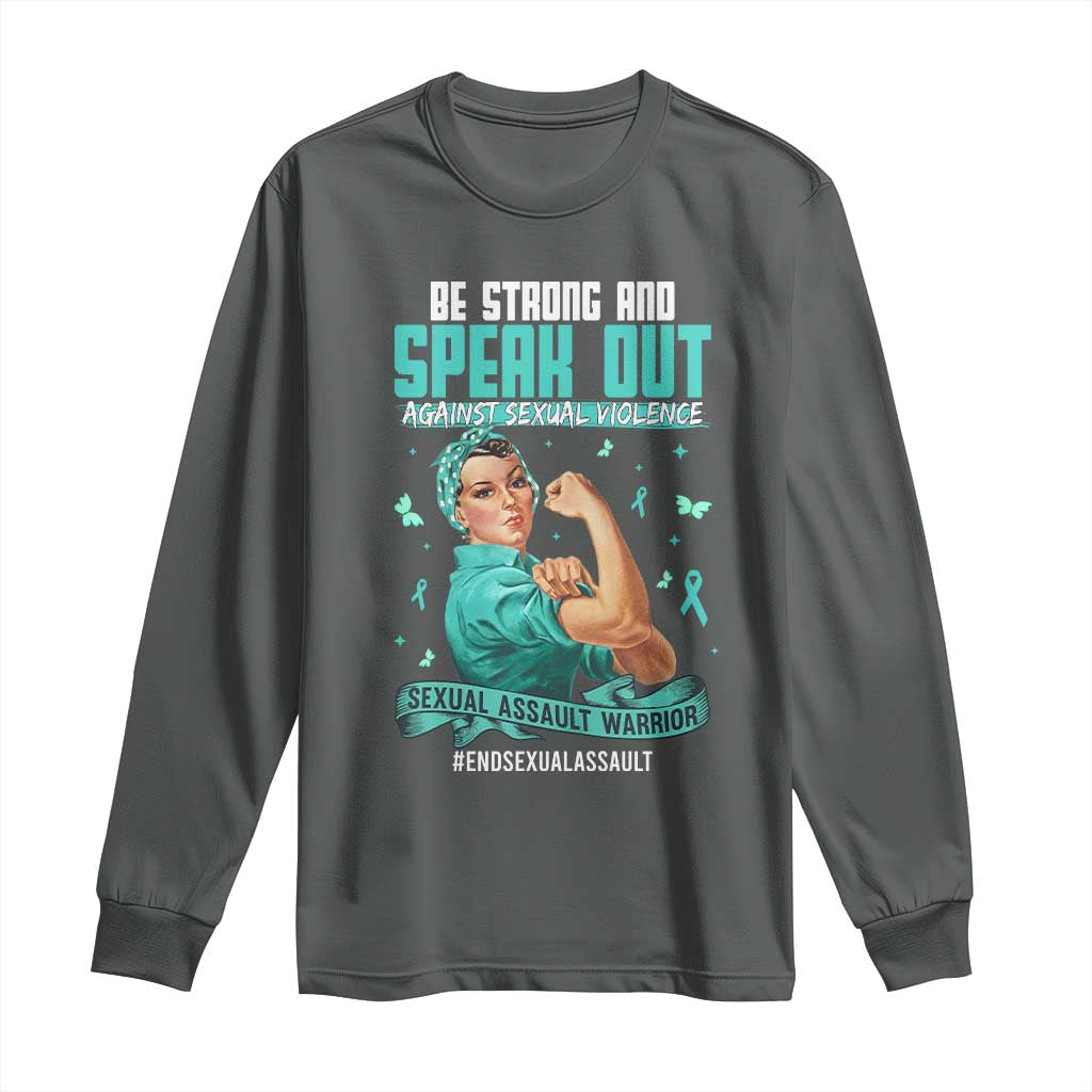 Sexual Assault Awareness Long Sleeve Shirt Be Strong And Speak Out Against Sexual Violence TS14 Dark Heather Print Your Wear