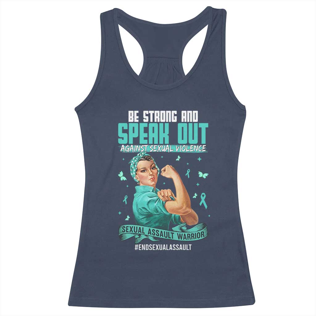 Sexual Assault Awareness Racerback Tank Top Be Strong And Speak Out Against Sexual Violence TS14 Navy Print Your Wear