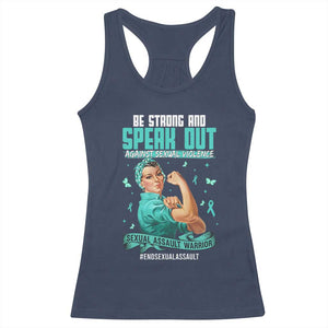 Sexual Assault Awareness Racerback Tank Top Be Strong And Speak Out Against Sexual Violence TS14 Navy Print Your Wear
