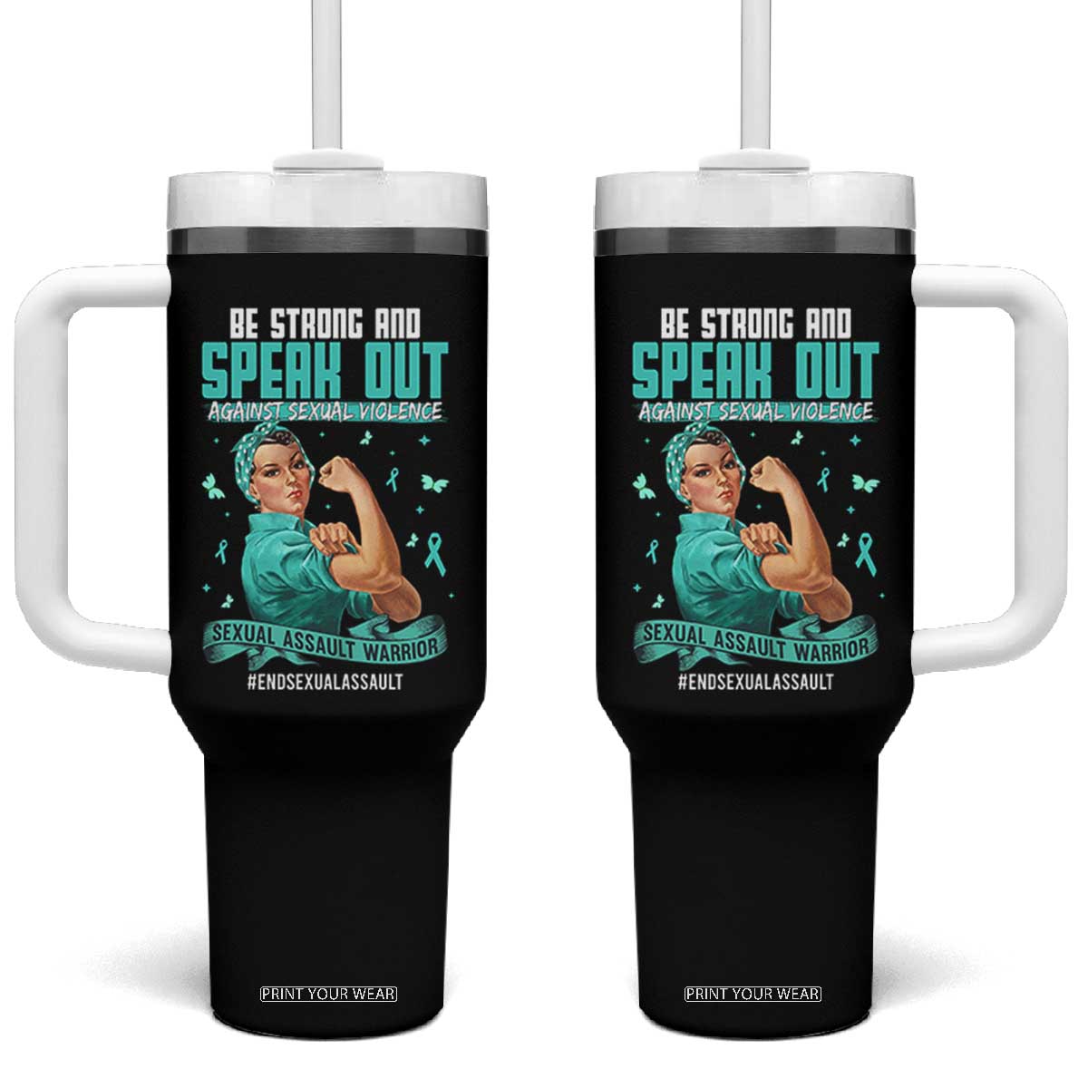 Sexual Assault Awareness Tumbler With Handle Be Strong And Speak Out Against Sexual Violence TS14 One Size: 40 oz Black Print Your Wear