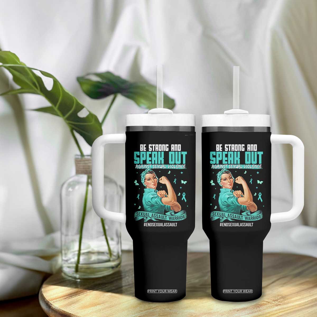 Sexual Assault Awareness Tumbler With Handle Be Strong And Speak Out Against Sexual Violence TS14 Print Your Wear