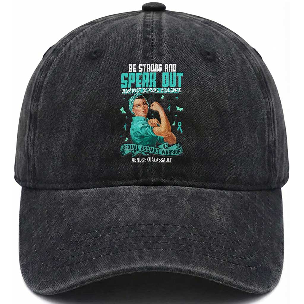 Sexual Assault Awareness Washed Cotton Baseball Cap Be Strong And Speak Out Against Sexual Violence TS14 Washed Cap Universal Fit Black Print Your Wear