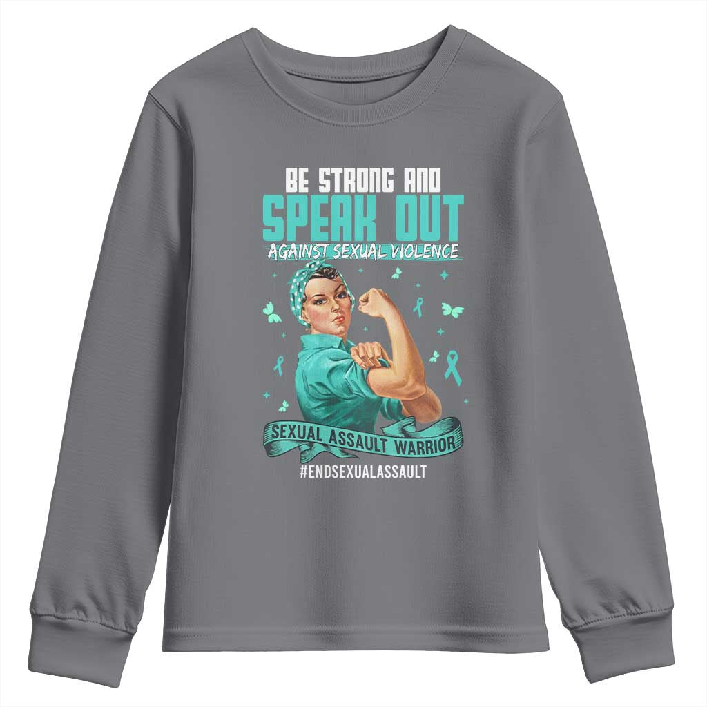 Sexual Assault Awareness Youth Sweatshirt Be Strong And Speak Out Against Sexual Violence TS14 Charcoal Print Your Wear