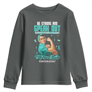 Sexual Assault Awareness Youth Sweatshirt Be Strong And Speak Out Against Sexual Violence TS14 Dark Heather Print Your Wear