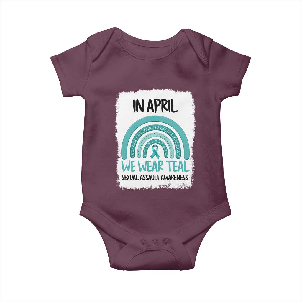 Sexual Assault Awareness Baby Onesie In April We Wear Teal Ribbon TS14 Maroon Print Your Wear