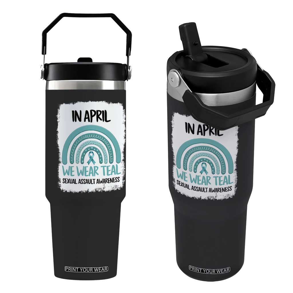 Sexual Assault Awareness Flip Straw Tumbler In April We Wear Teal Ribbon TS14 One Size: 30 oz Black Print Your Wear