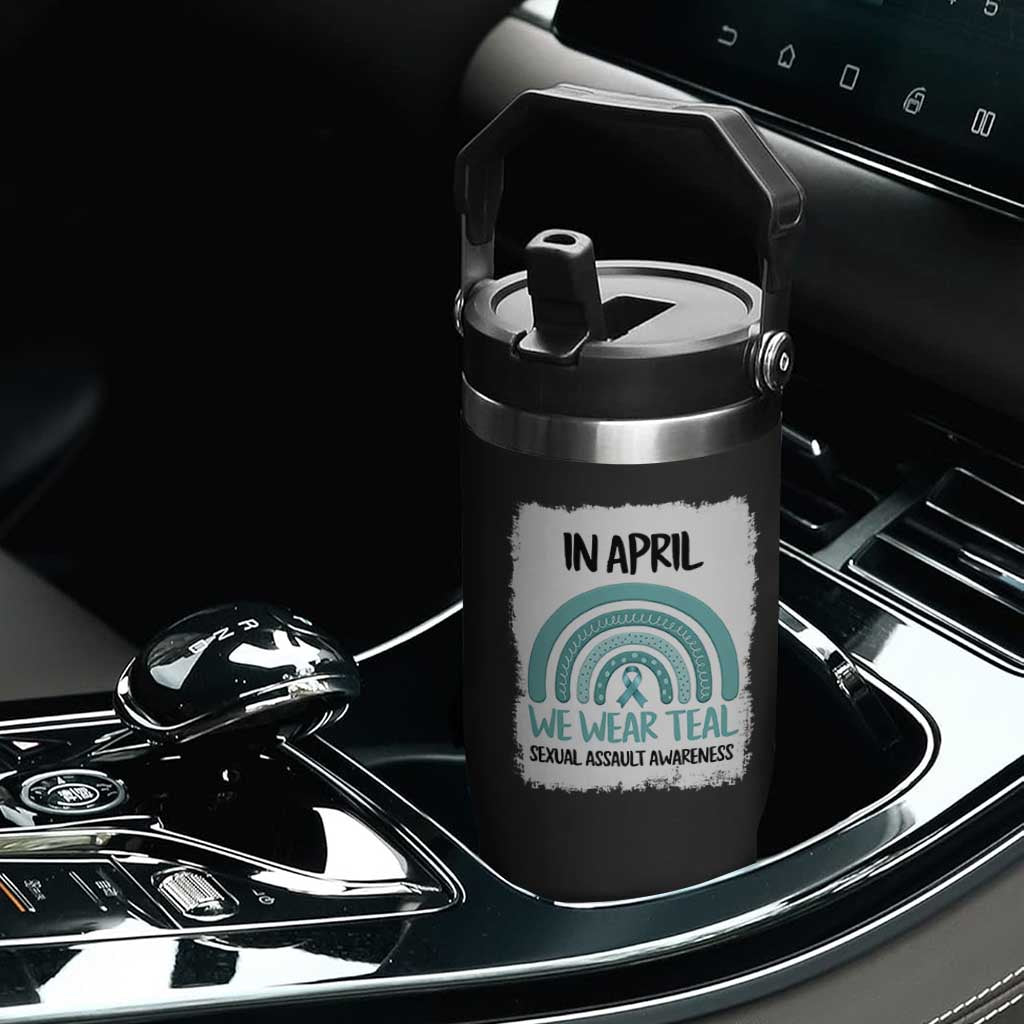 Sexual Assault Awareness Flip Straw Tumbler In April We Wear Teal Ribbon TS14 Print Your Wear