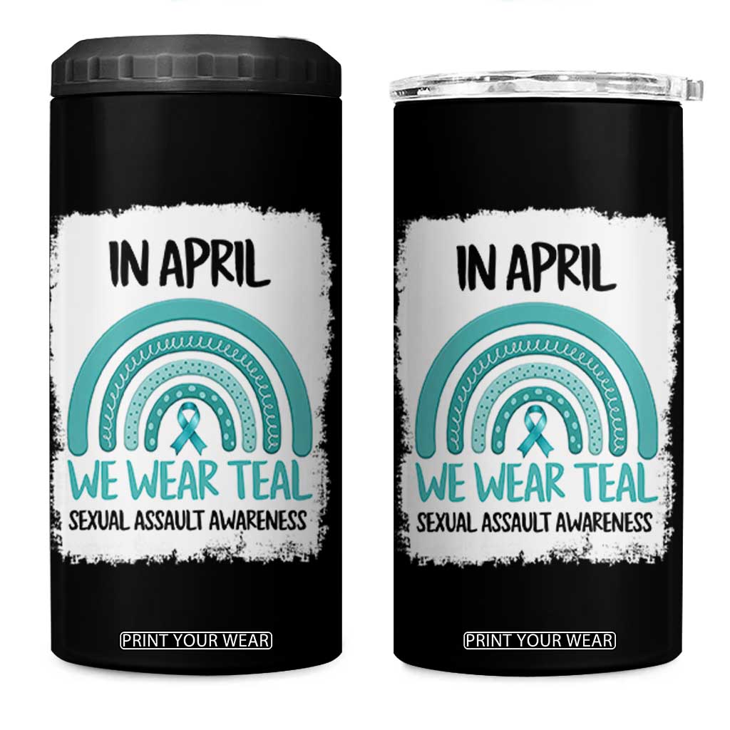 Sexual Assault Awareness 4 in 1 Can Cooler Tumbler In April We Wear Teal Ribbon TS14 One Size: 16 oz Black Print Your Wear