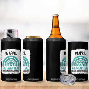 Sexual Assault Awareness 4 in 1 Can Cooler Tumbler In April We Wear Teal Ribbon TS14 Print Your Wear