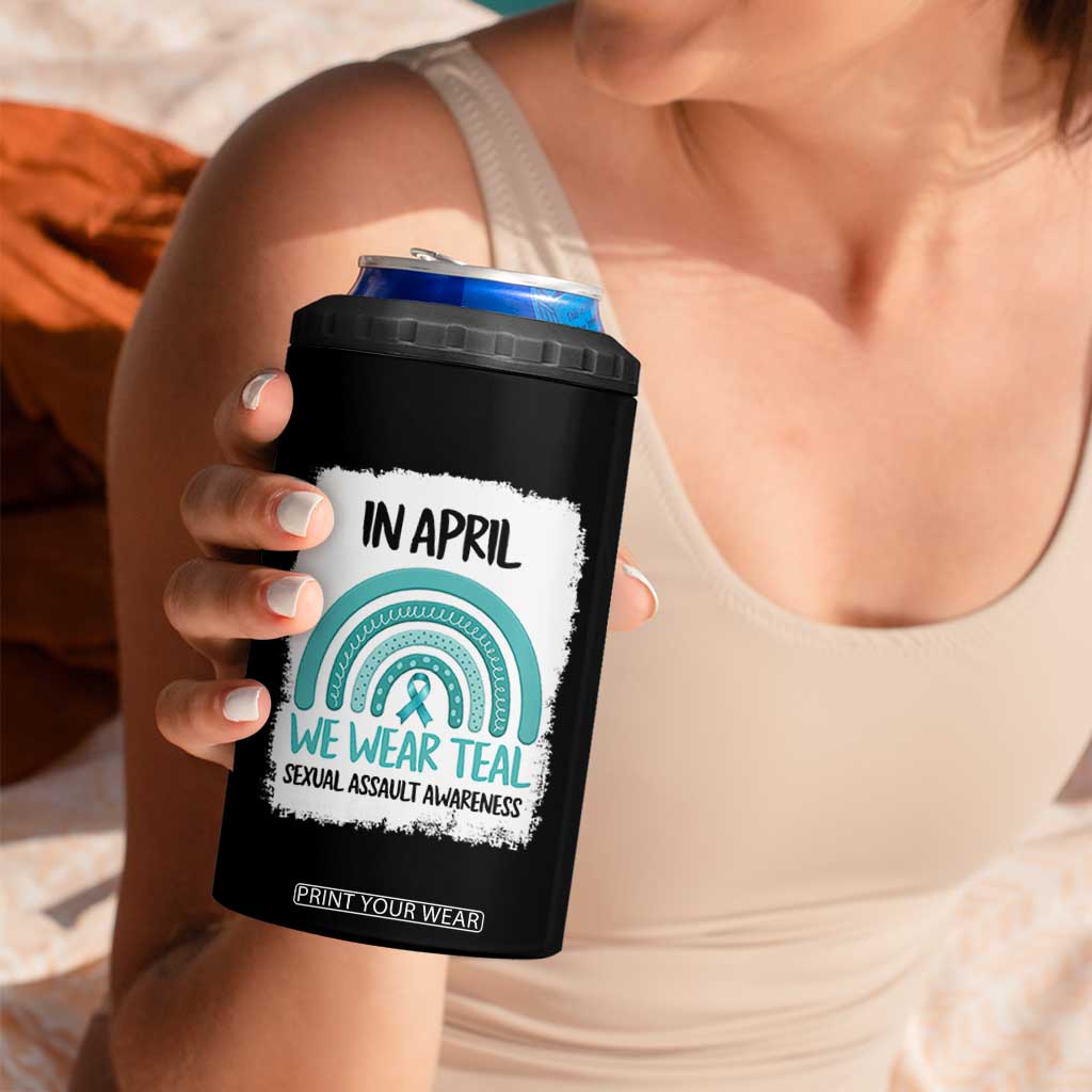 Sexual Assault Awareness 4 in 1 Can Cooler Tumbler In April We Wear Teal Ribbon TS14 Print Your Wear