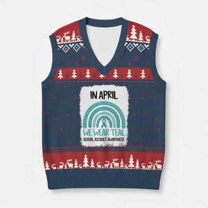 Sexual Assault Awareness V-Neck Knit Sweater Vest In April We Wear Teal Ribbon TS14 Navy Red Print Your Wear