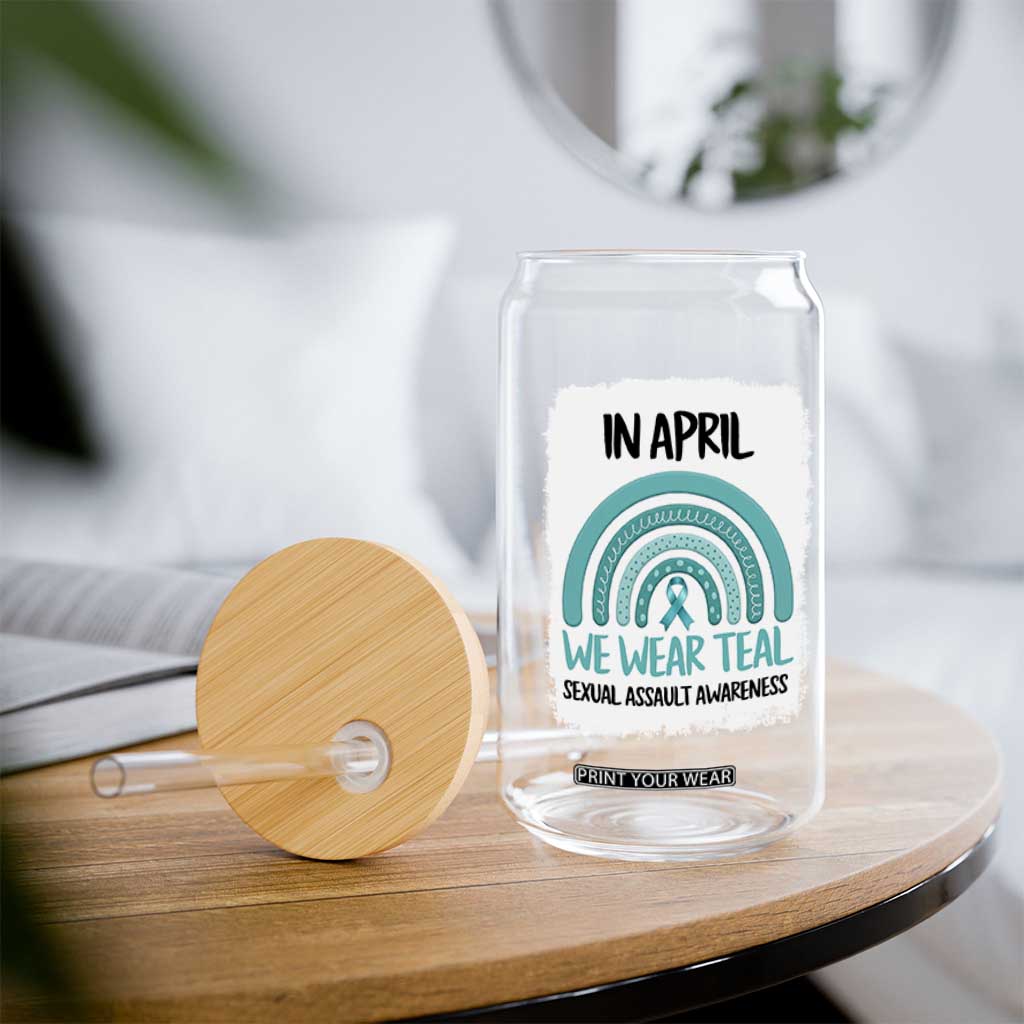 Sexual Assault Awareness Glass Can In April We Wear Teal Ribbon TS14 Print Your Wear