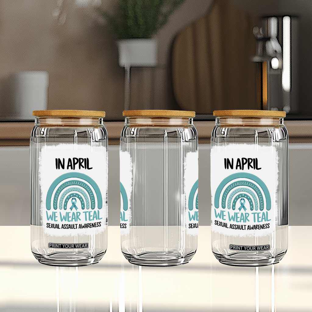 Sexual Assault Awareness Glass Can In April We Wear Teal Ribbon TS14 Print Your Wear