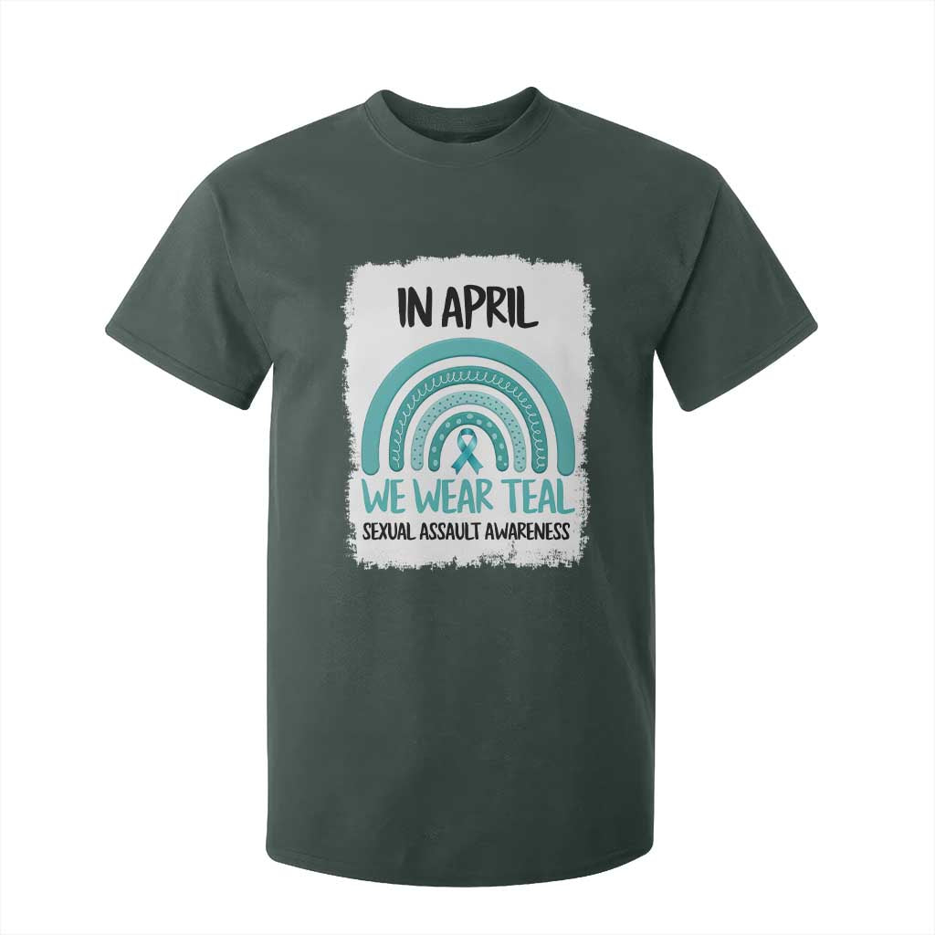 Sexual Assault Awareness T Shirt For Kid In April We Wear Teal Ribbon TS14 Dark Forest Green Print Your Wear