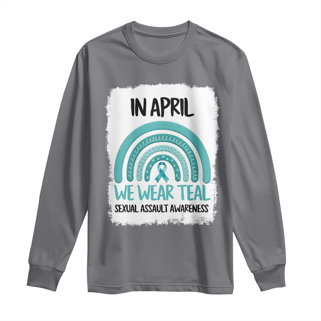 Sexual Assault Awareness Long Sleeve Shirt In April We Wear Teal Ribbon TS14 Charcoal Print Your Wear