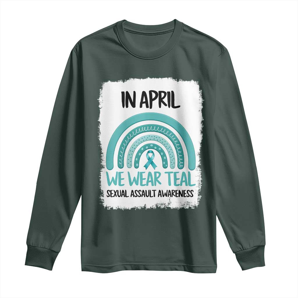 Sexual Assault Awareness Long Sleeve Shirt In April We Wear Teal Ribbon TS14 Dark Forest Green Print Your Wear