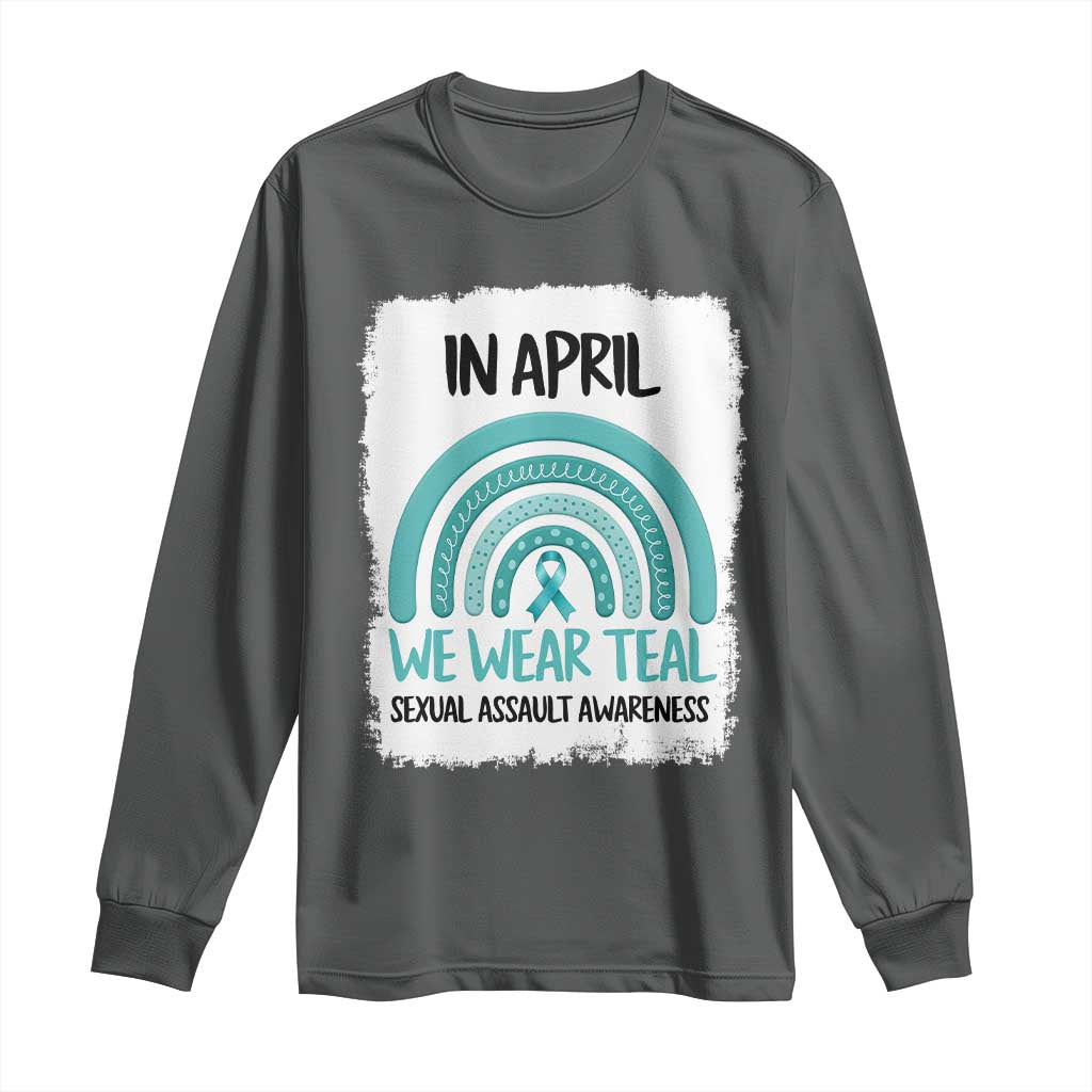 Sexual Assault Awareness Long Sleeve Shirt In April We Wear Teal Ribbon TS14 Dark Heather Print Your Wear