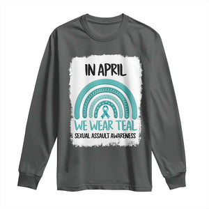 Sexual Assault Awareness Long Sleeve Shirt In April We Wear Teal Ribbon TS14 Dark Heather Print Your Wear