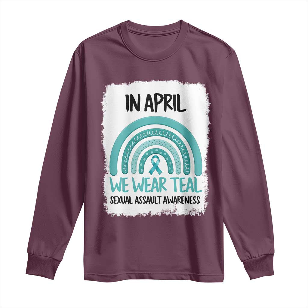 Sexual Assault Awareness Long Sleeve Shirt In April We Wear Teal Ribbon TS14 Maroon Print Your Wear