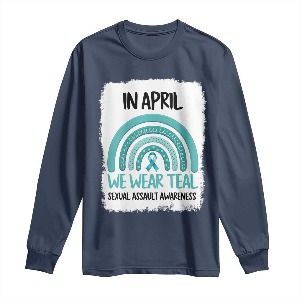Sexual Assault Awareness Long Sleeve Shirt In April We Wear Teal Ribbon TS14 Navy Print Your Wear