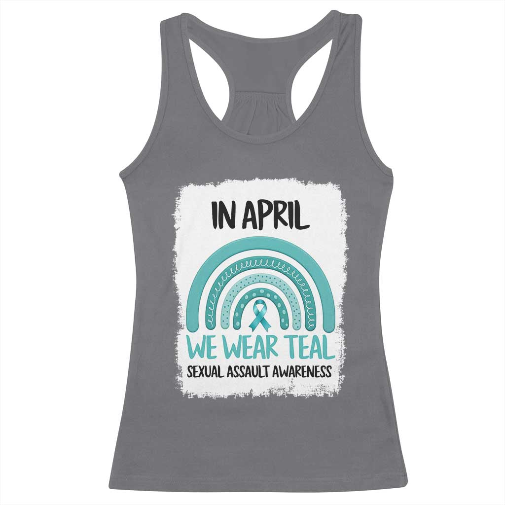 Sexual Assault Awareness Racerback Tank Top In April We Wear Teal Ribbon TS14 Charcoal Print Your Wear