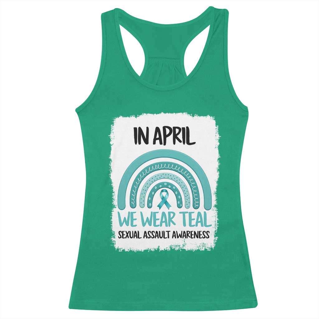 Sexual Assault Awareness Racerback Tank Top In April We Wear Teal Ribbon TS14 Irish Green Print Your Wear