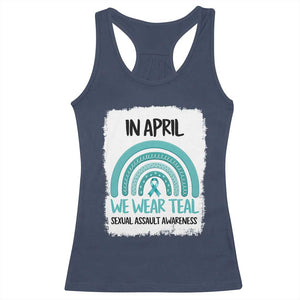 Sexual Assault Awareness Racerback Tank Top In April We Wear Teal Ribbon TS14 Navy Print Your Wear