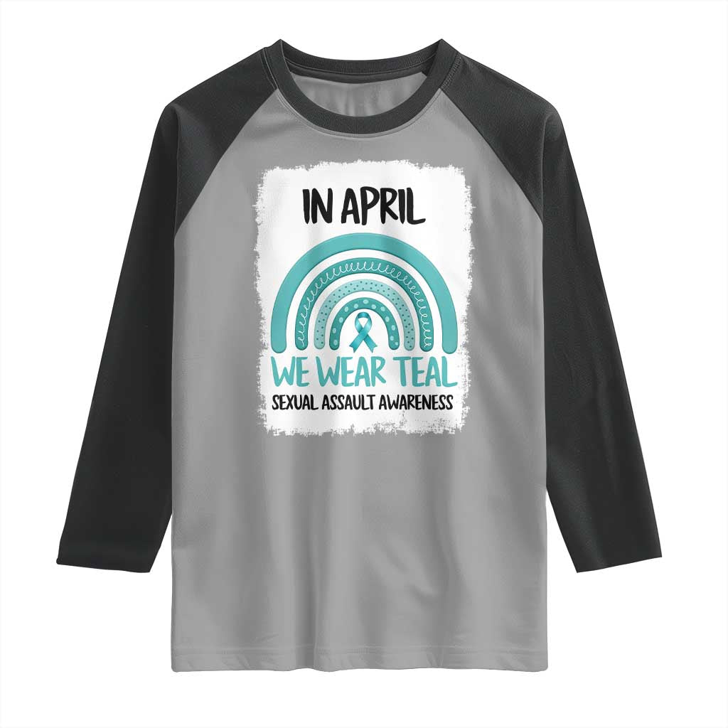 Sexual Assault Awareness Raglan Shirt In April We Wear Teal Ribbon TS14 Sport Gray Black Print Your Wear