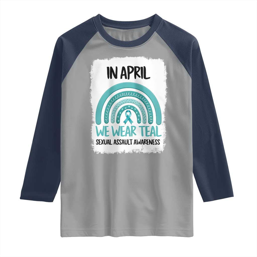 Sexual Assault Awareness Raglan Shirt In April We Wear Teal Ribbon TS14 Sport Gray Navy Print Your Wear