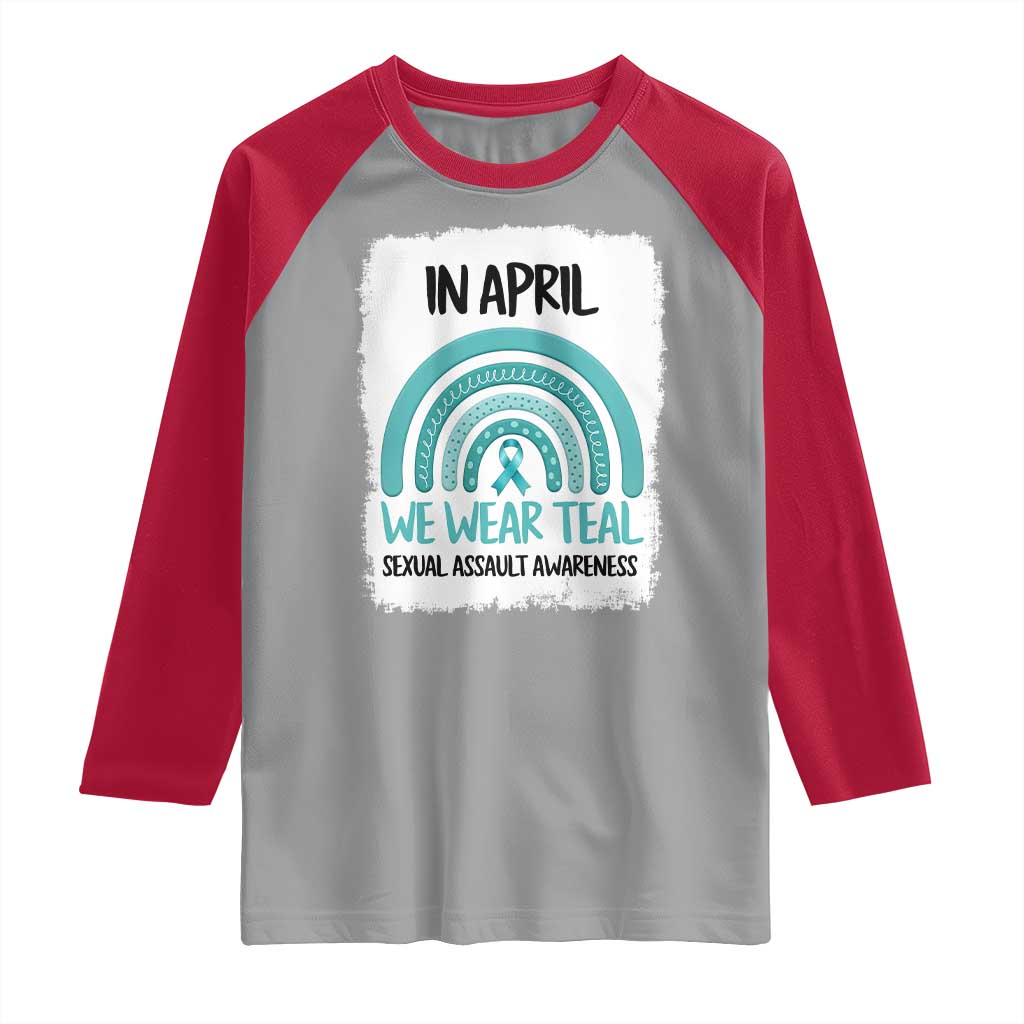 Sexual Assault Awareness Raglan Shirt In April We Wear Teal Ribbon TS14 Sport Gray Red Print Your Wear