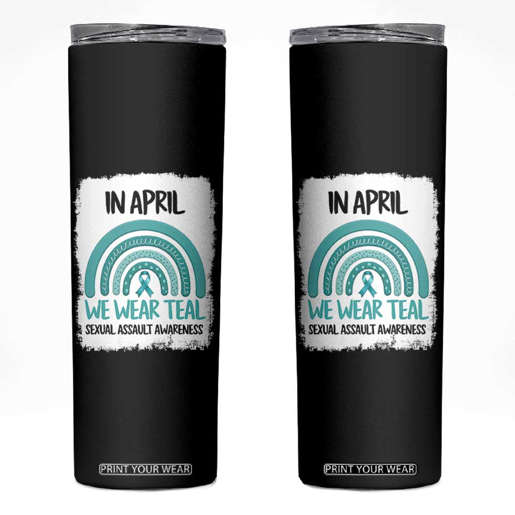 Sexual Assault Awareness Skinny Tumbler In April We Wear Teal Ribbon TS14 Black Print Your Wear