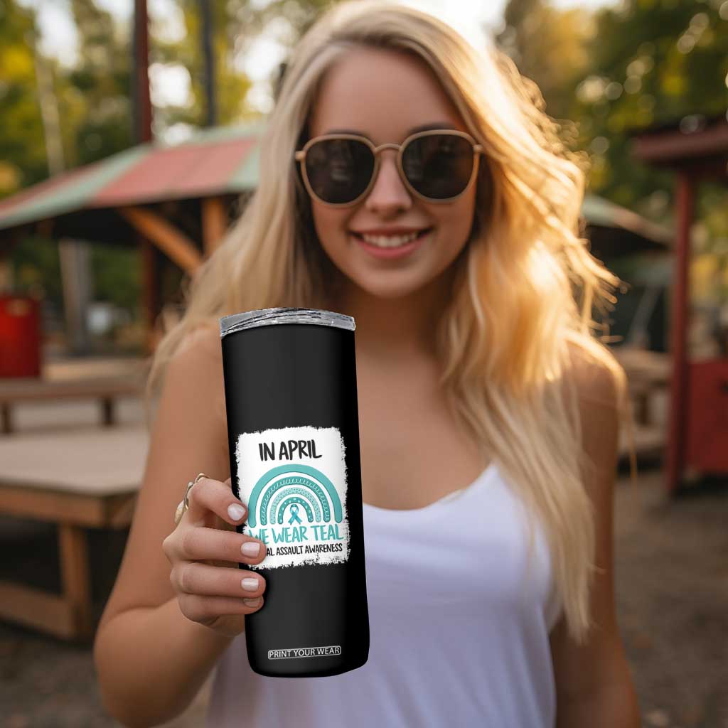 Sexual Assault Awareness Skinny Tumbler In April We Wear Teal Ribbon TS14 Print Your Wear