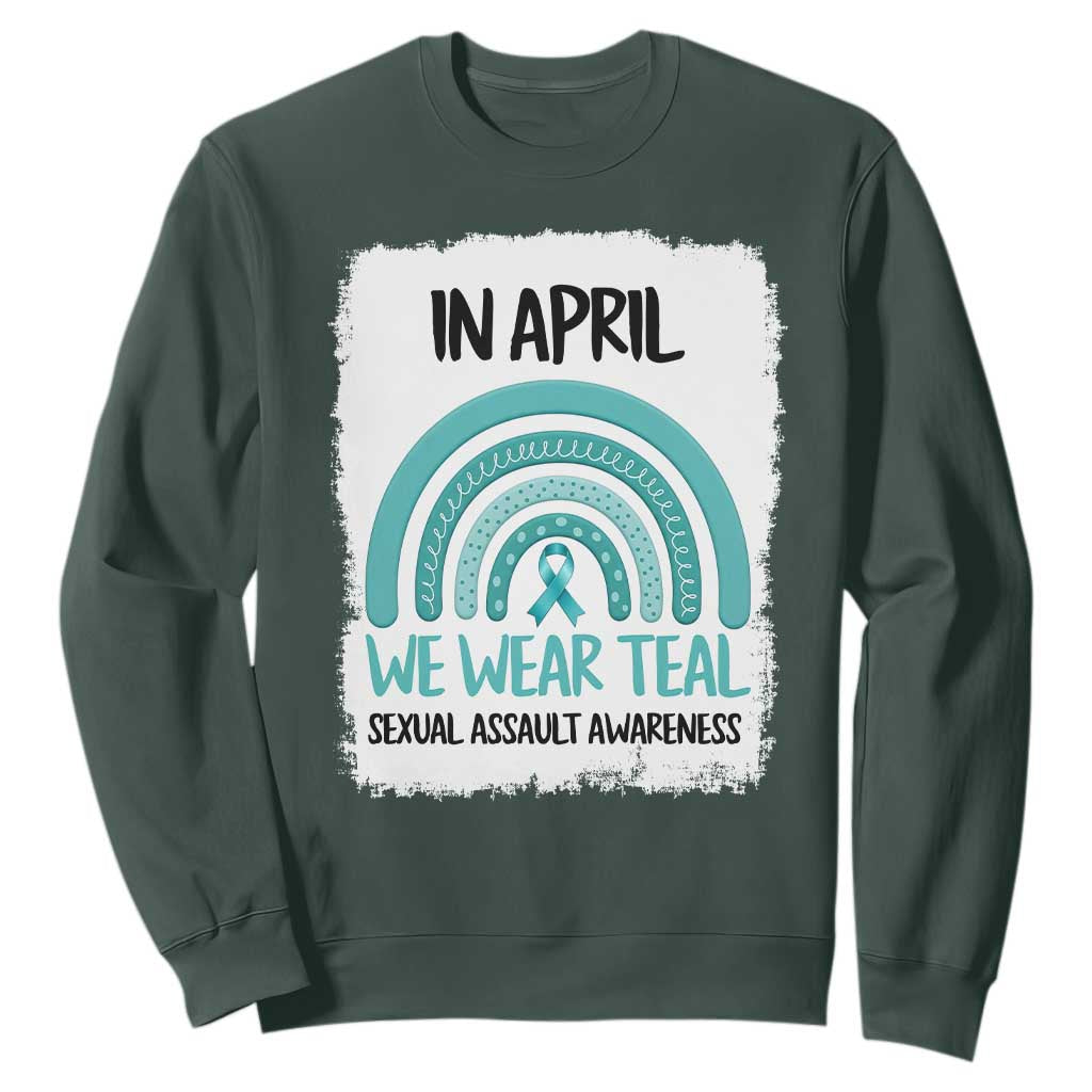 Sexual Assault Awareness Sweatshirt In April We Wear Teal Ribbon TS14 Dark Forest Green Print Your Wear