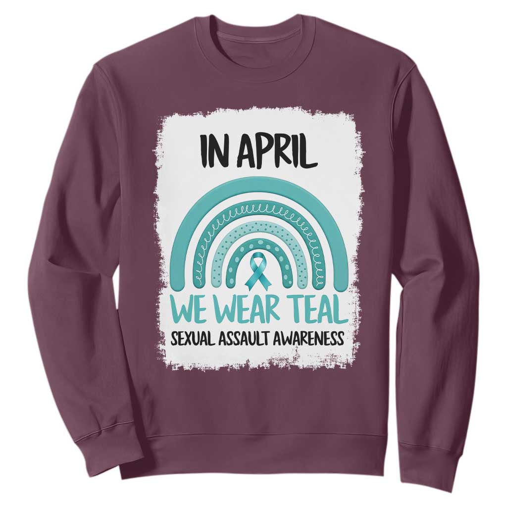 Sexual Assault Awareness Sweatshirt In April We Wear Teal Ribbon TS14 Maroon Print Your Wear