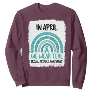 Sexual Assault Awareness Sweatshirt In April We Wear Teal Ribbon TS14 Maroon Print Your Wear