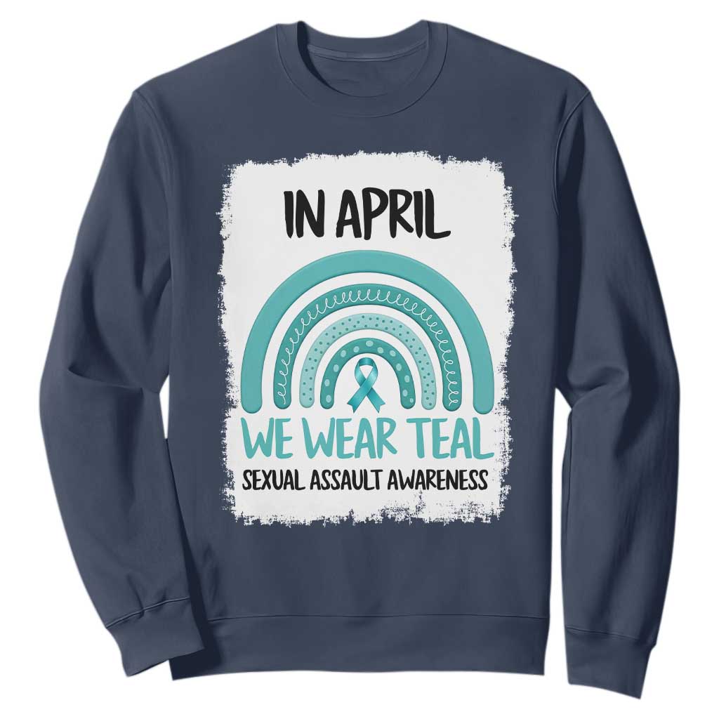 Sexual Assault Awareness Sweatshirt In April We Wear Teal Ribbon TS14 Navy Print Your Wear