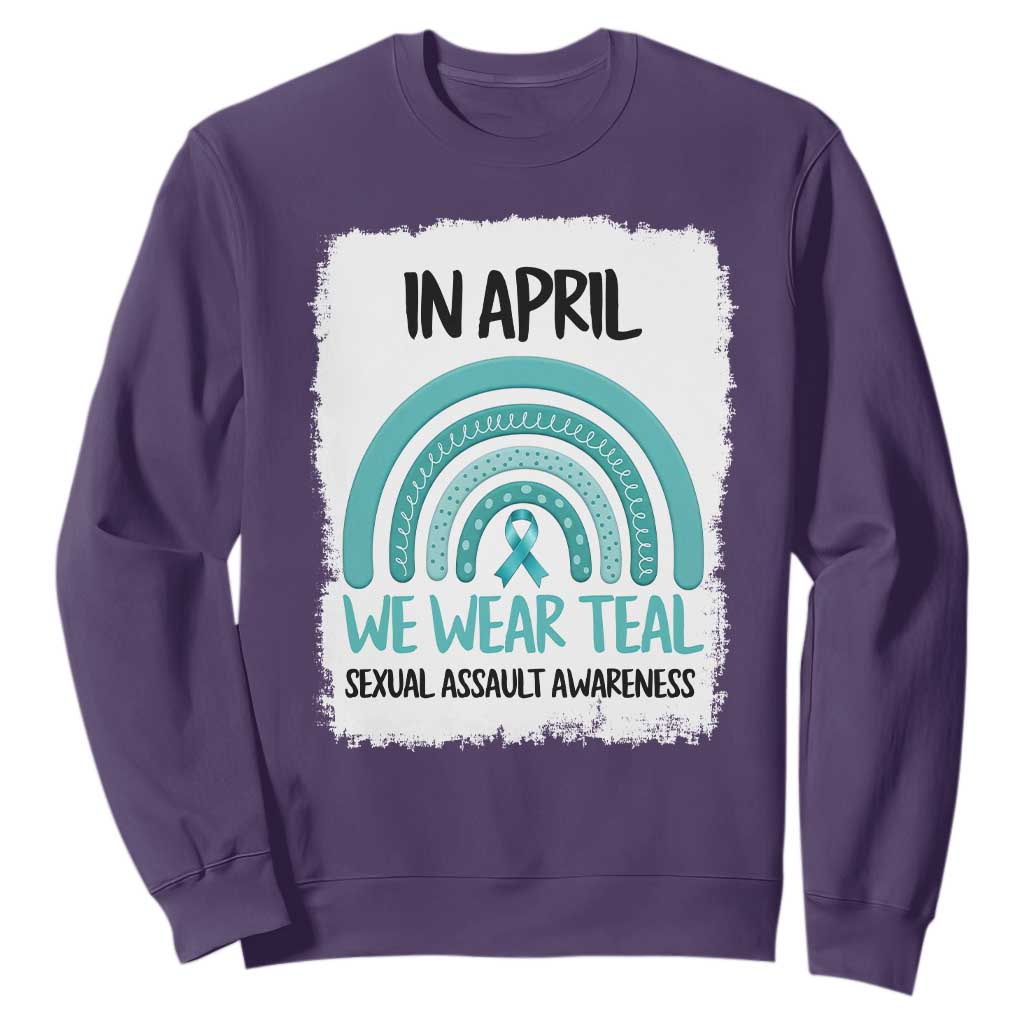 Sexual Assault Awareness Sweatshirt In April We Wear Teal Ribbon TS14 Purple Print Your Wear