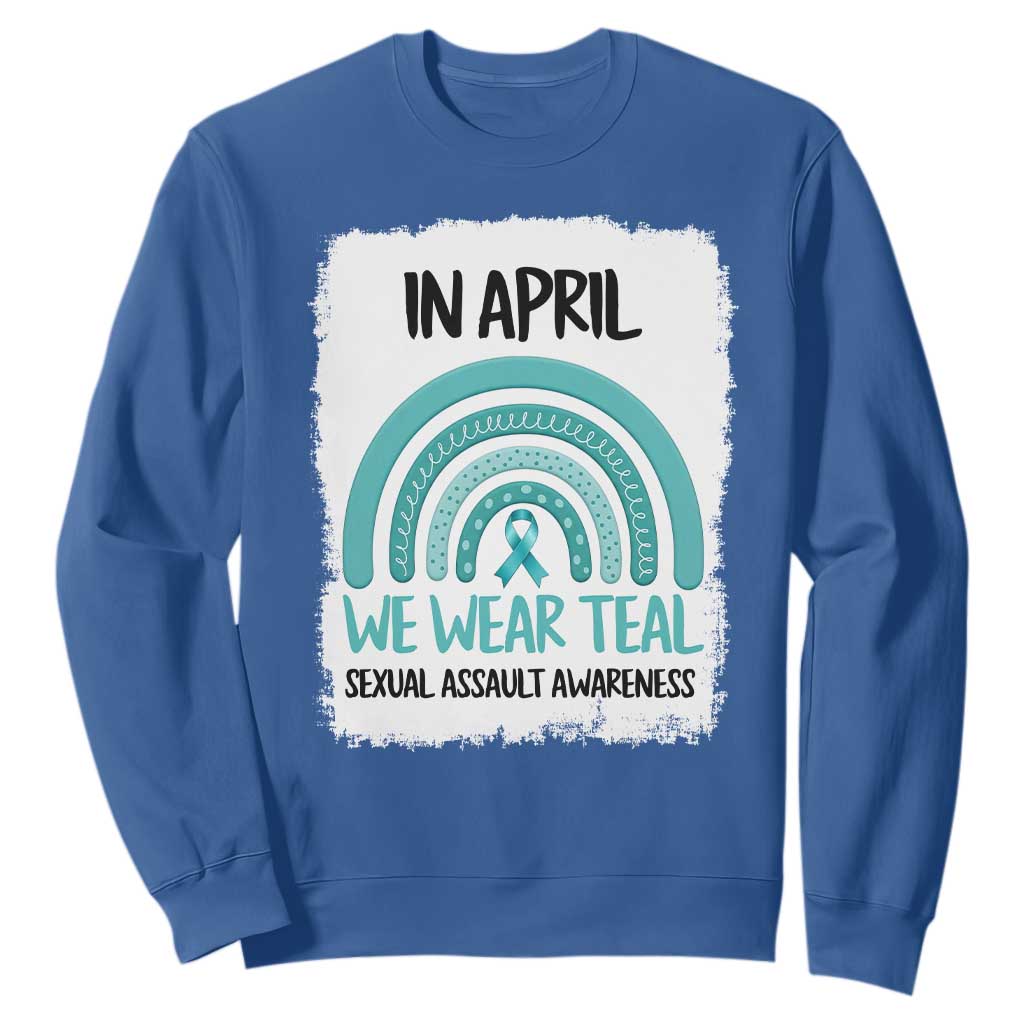 Sexual Assault Awareness Sweatshirt In April We Wear Teal Ribbon TS14 Royal Blue Print Your Wear