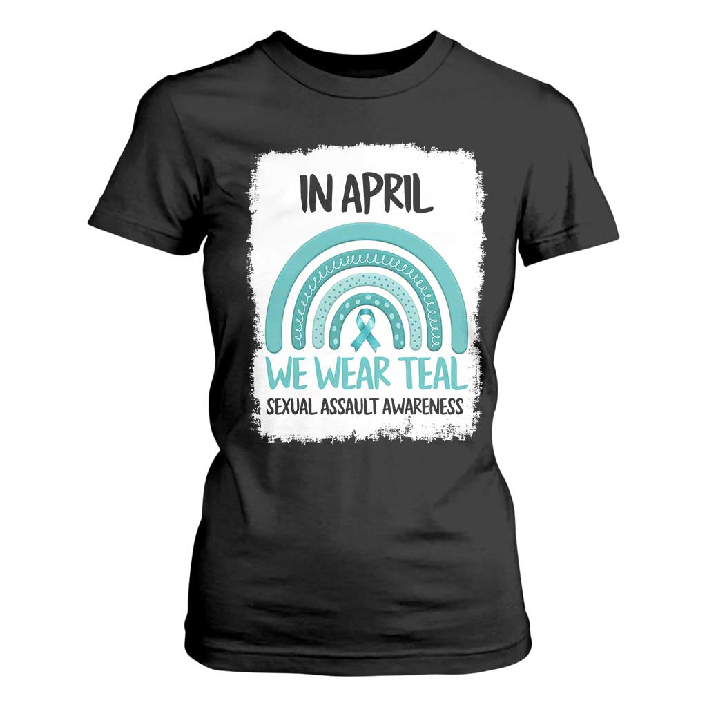Sexual Assault Awareness T Shirt For Women In April We Wear Teal Ribbon TS14 Black Print Your Wear