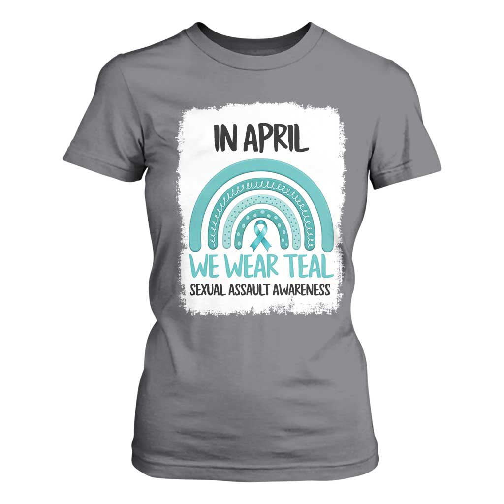 Sexual Assault Awareness T Shirt For Women In April We Wear Teal Ribbon TS14 Charcoal Print Your Wear