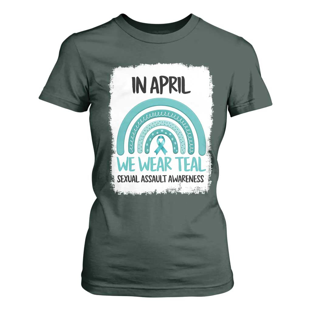 Sexual Assault Awareness T Shirt For Women In April We Wear Teal Ribbon TS14 Dark Forest Green Print Your Wear