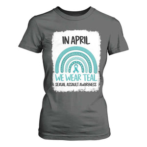 Sexual Assault Awareness T Shirt For Women In April We Wear Teal Ribbon TS14 Dark Heather Print Your Wear